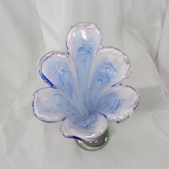 Handblown Art Glass Vase Pink & Blue Swirl Design Pulled Swung Glass 9.5"Tall - Picture 6 of 16